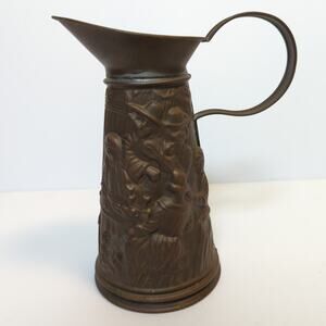 Vintage Lombard England Embossed Metal Brass Pitcher - Musician Scene